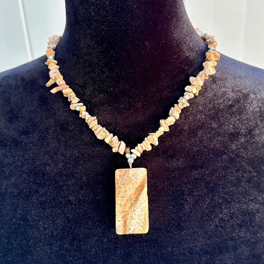Picture Jasper Natural Stone Pendant Necklace Chips Balance Stability